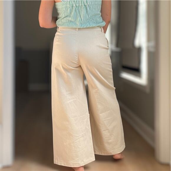 NEW Francesca's Cream Culotte Pants M Wide Leg Crop - Picture 2 of 8